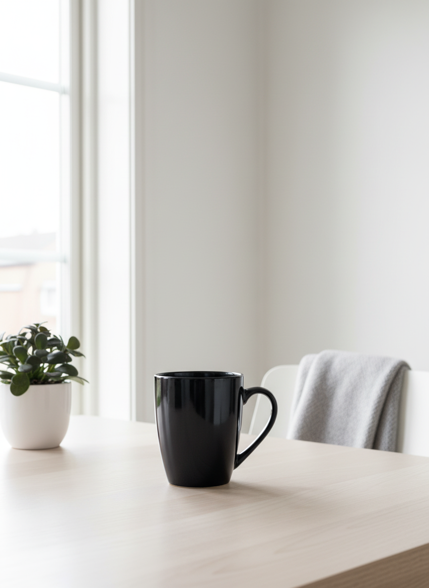 Midnight Glossy Black Ceramic Coffee and Tea Mug — alternate view