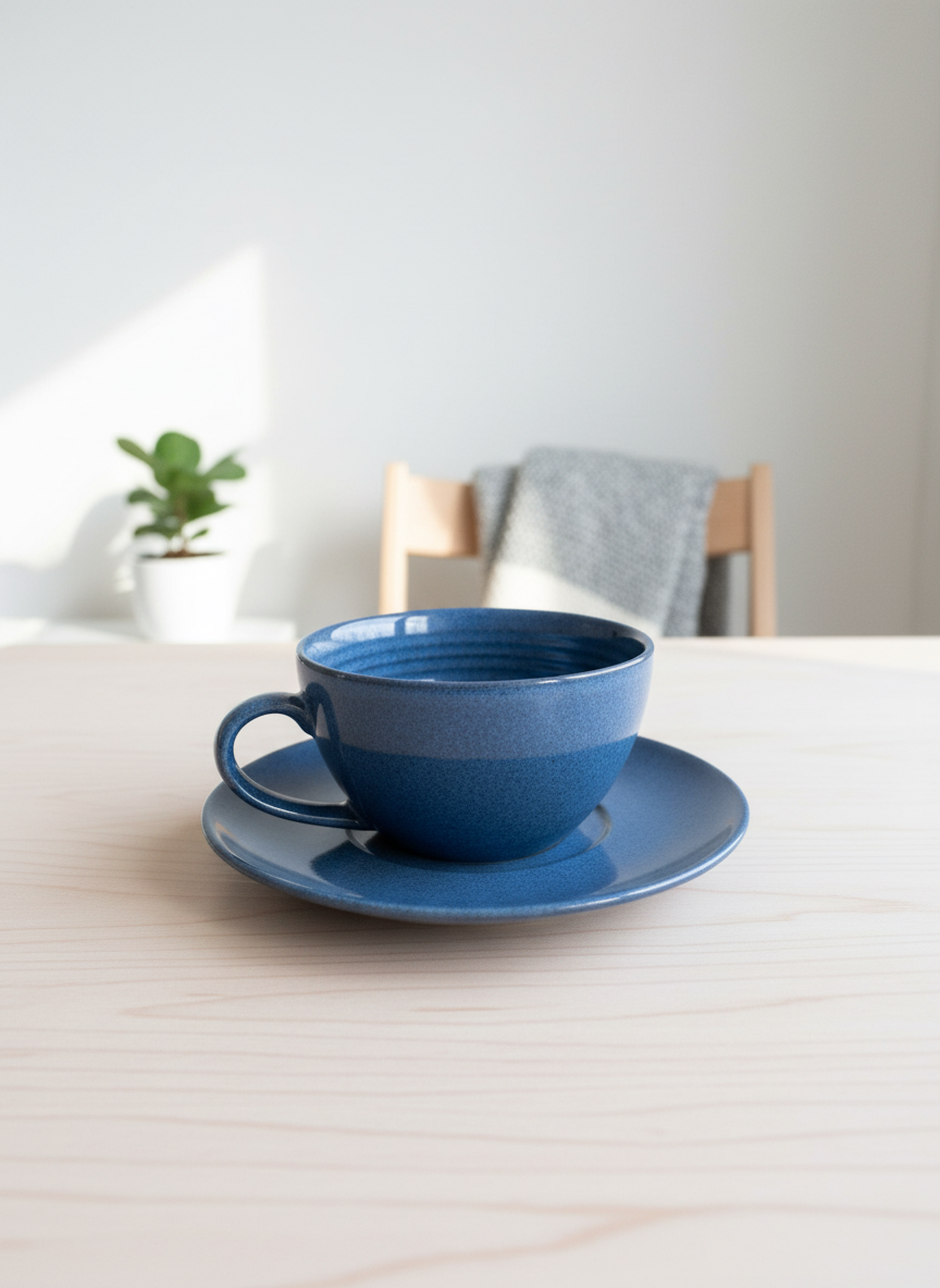 Handcrafted Midnight Blue Ceramic Teacup and Saucer Set