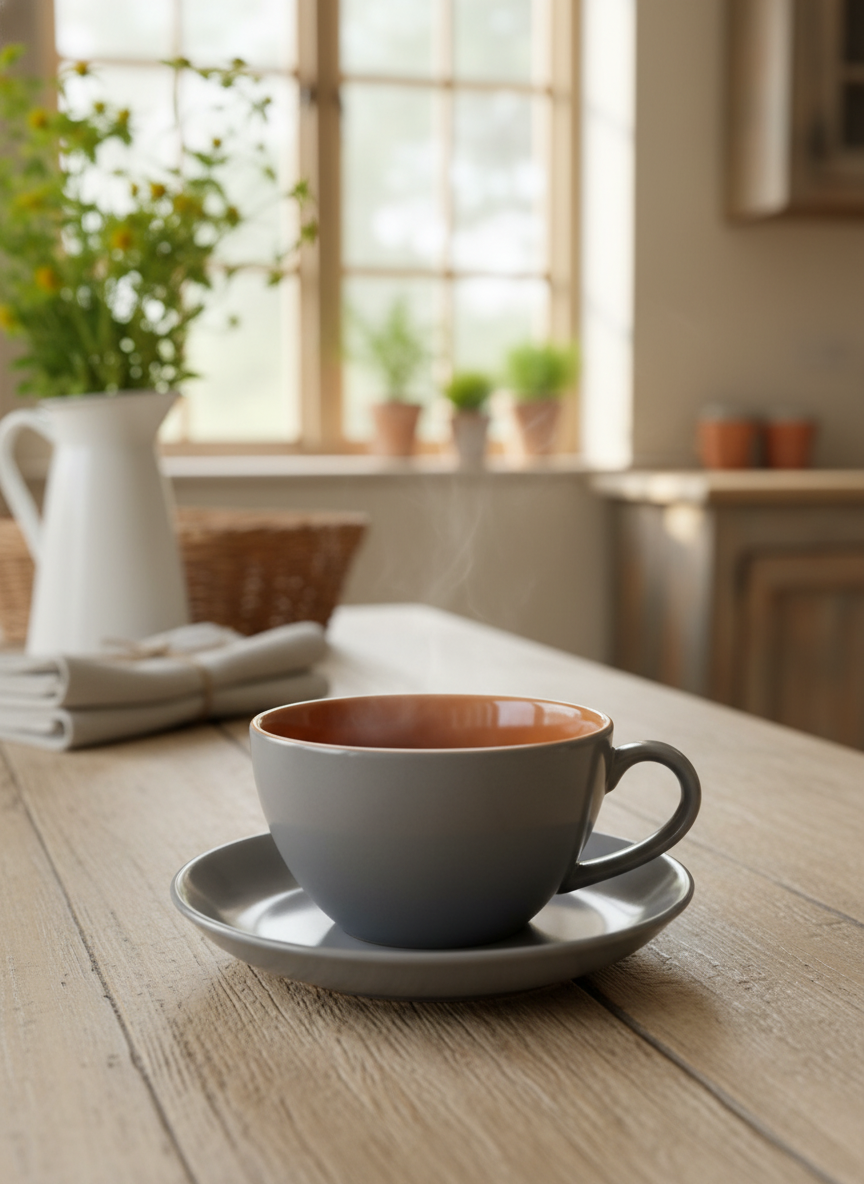 Modern Dual-Tone Ceramic Teacup and Saucer Set - Grey & Orange — alternate view