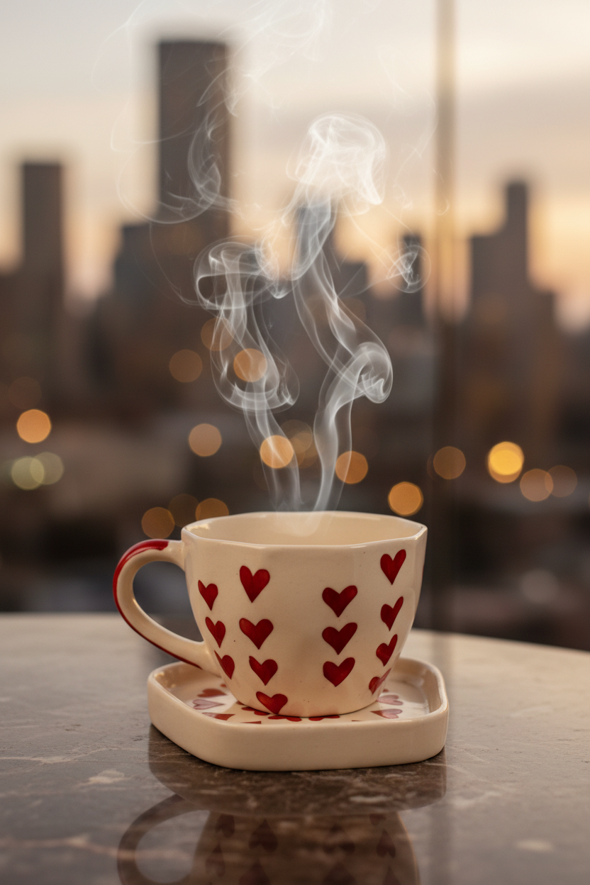 Romantic Heart Hand-Painted Ceramic Teacup and Saucer Set