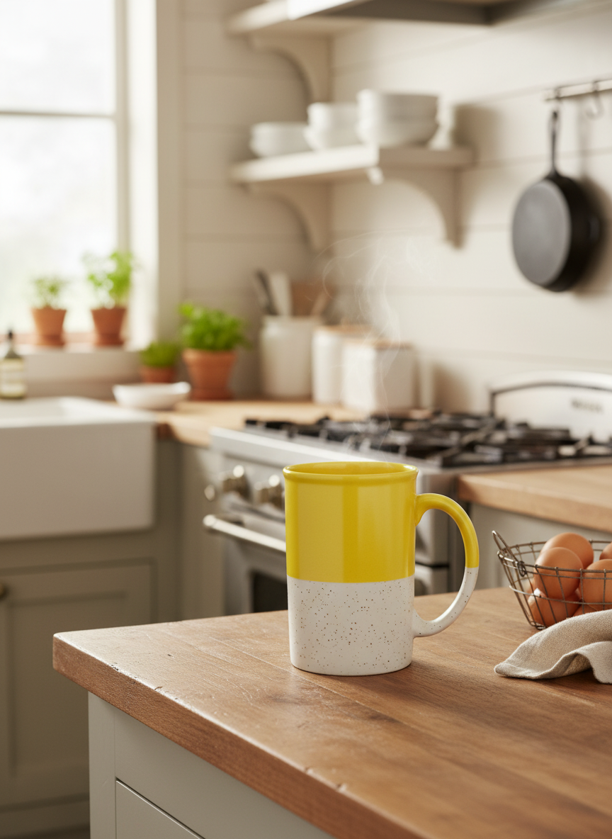 Handcrafted Sunshine Yellow Two-Tone Speckled Ceramic Mug - 450ml — alternate view