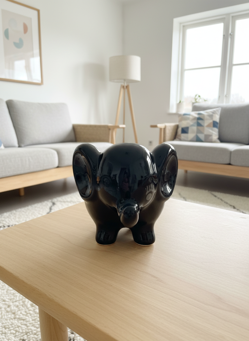 Glossy Black Elephant Ceramic Planter for Indoor Succulents and Mini Plants — alternate view