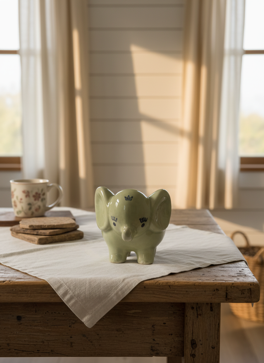 Handcrafted Sage Green Ceramic Elephant Planter for Succulents - Cute Animal Flower Pot for Home Decor — alternate view