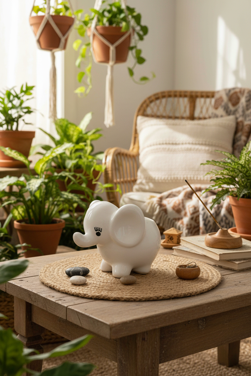White Elephant Ceramic Planter - Minimalist Animal Shape Flower Pot for Home Decor — alternate view