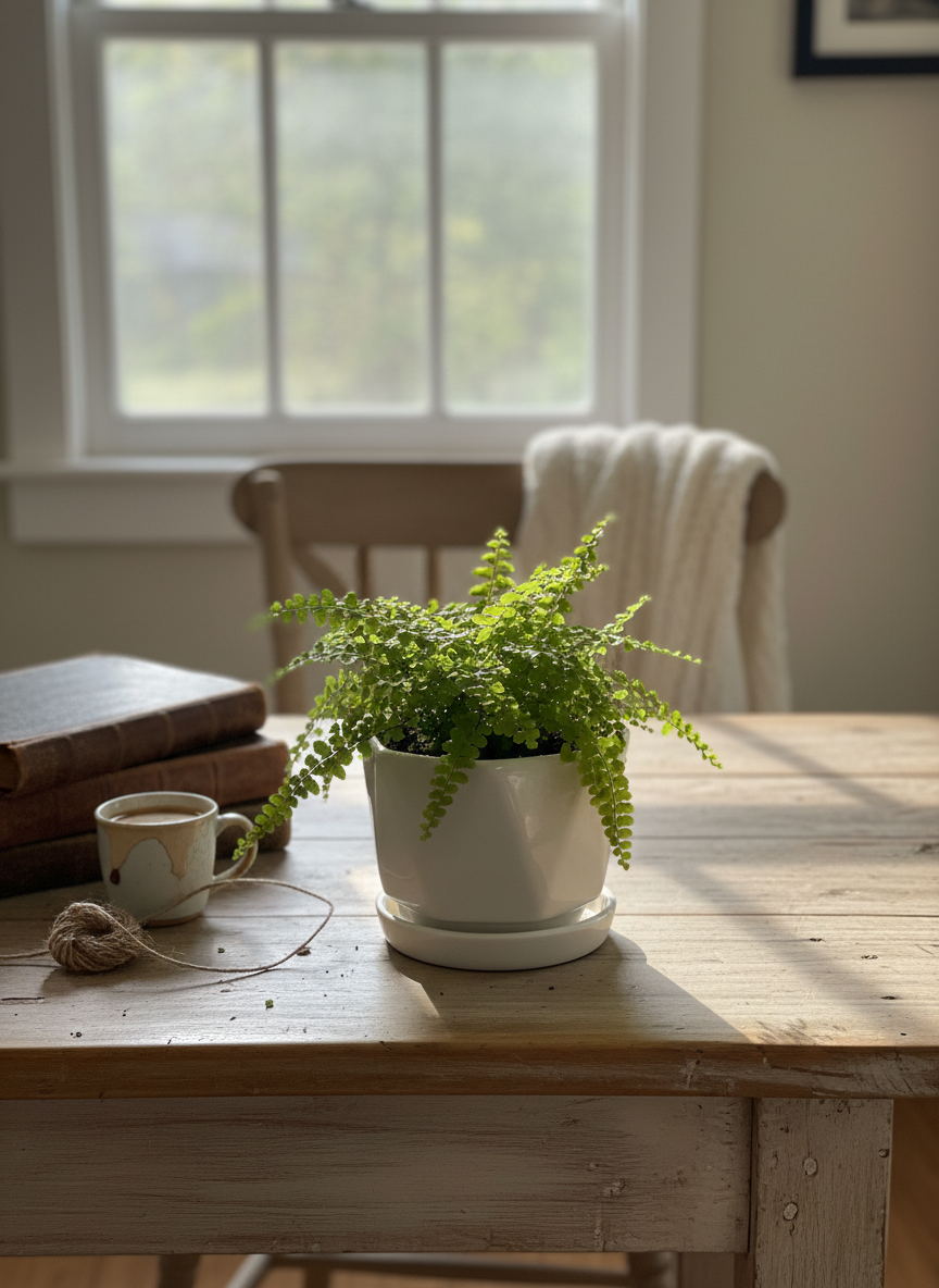 Geometric White Ceramic Planter with Saucer - Modern Indoor Flower Pot — alternate view