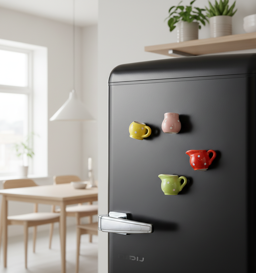 Hand-Painted Polka Dot Miniature Ceramic Cup Refrigerator Magnets - Set of 4 — alternate view