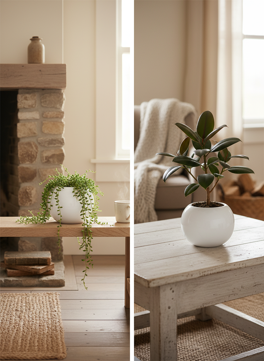 Minimalist Round White Glossy Ceramic Planter Bowl — alternate view