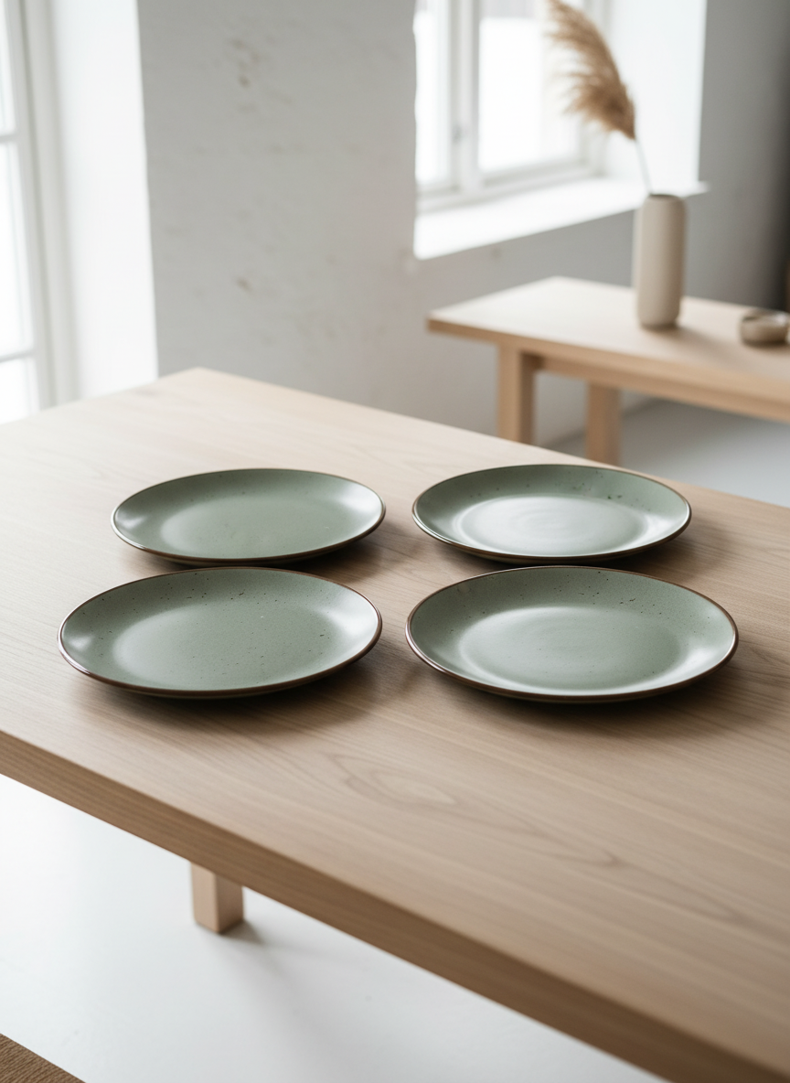 Artisanal Moss Green Speckled Ceramic Snacks Plates - Set of 4 — alternate view