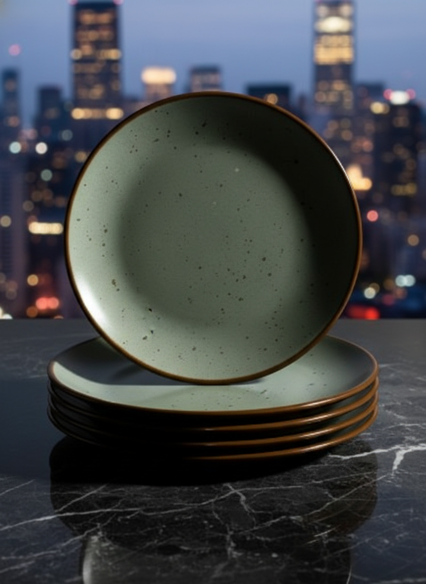 Artisanal Moss Green Speckled Ceramic Snacks Plates - Set of 4