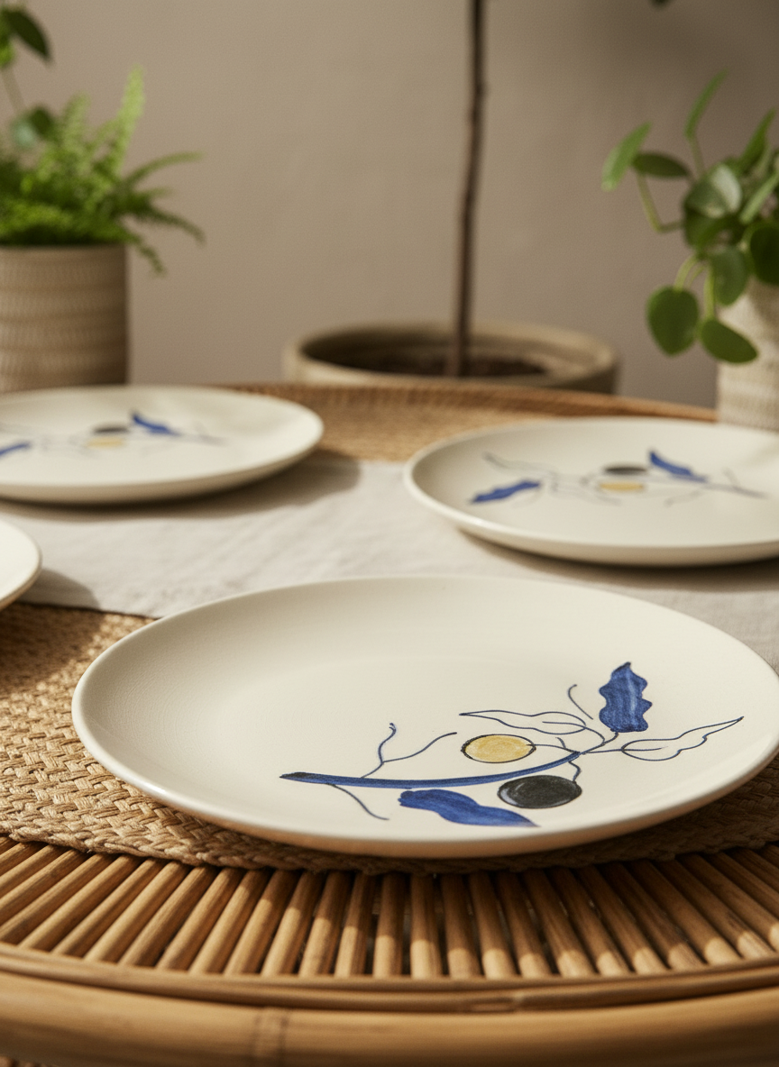 Hand-Painted Cream Ceramic Side Dinner Plates - Set of 4 — alternate view