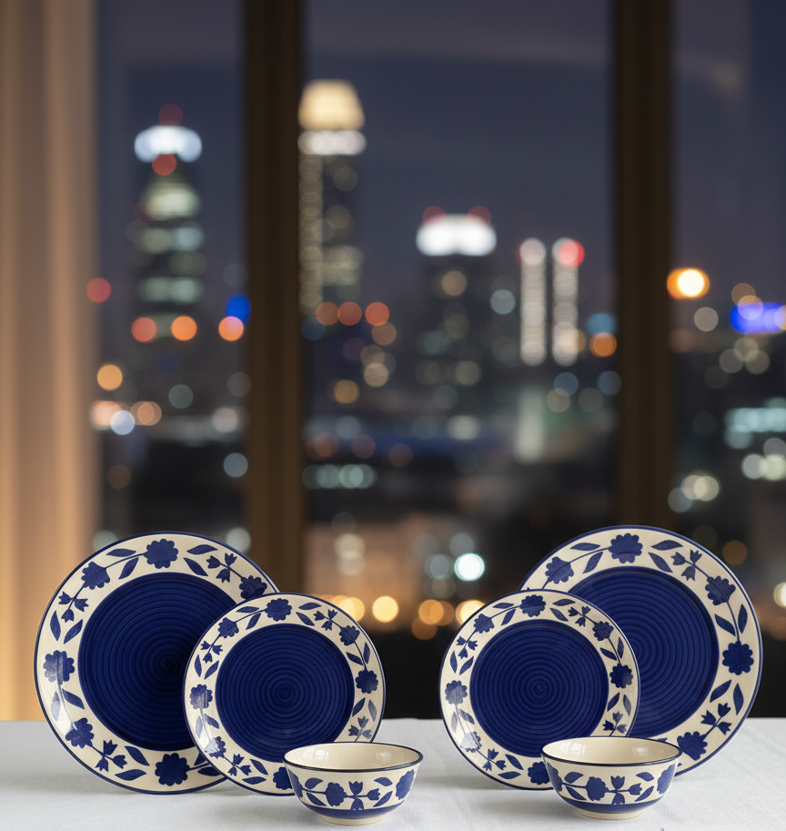 Azure Bloom Artisan Ceramic Dinner Set - 6 Pieces — alternate view