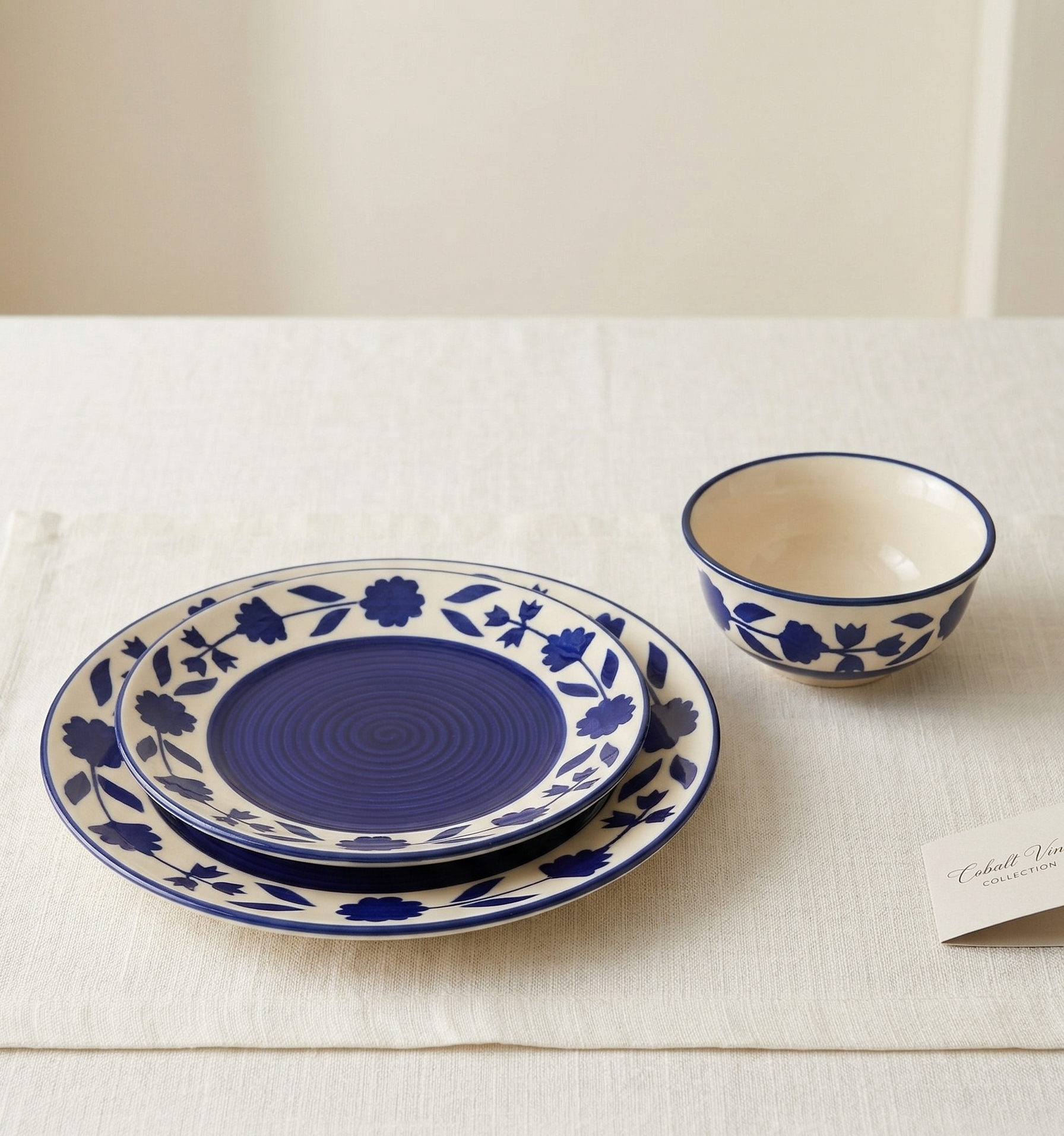 Midnight Bloom Hand-Painted Ceramic Dinner Set - 3 Pieces — alternate view