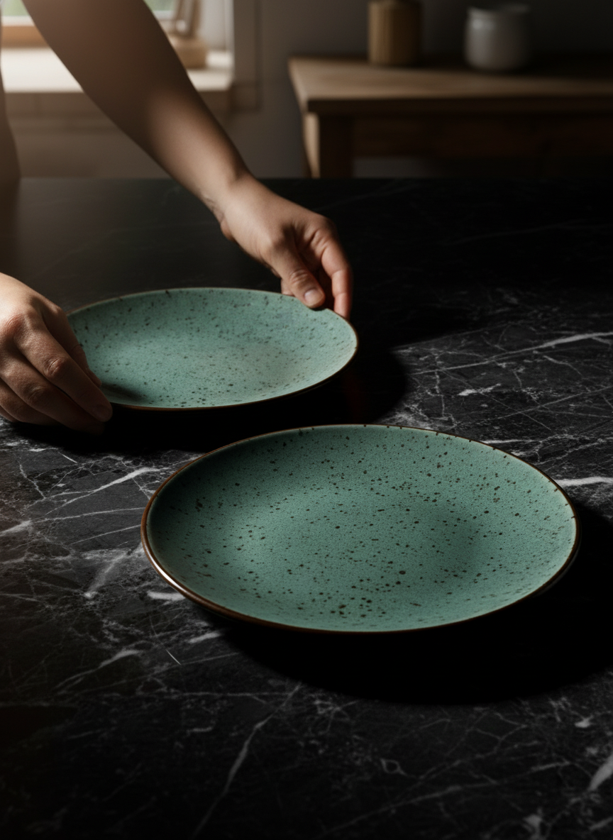 Emerald Speckled Ceramic Snacks Plates - Set of 2
