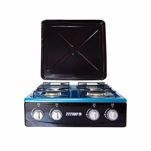 ESTUFA DE MESA TITAN 4 HORNILLAS NEGRO TOP INOXIDABLE C-4TG