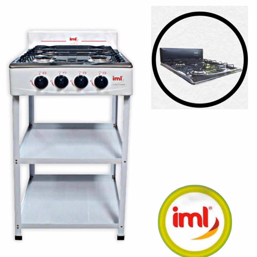 ESTUFA CON ESTANTE ARMABLE IML 4 QUEMADORES TOP INOX. BLANCA C-4IMQB