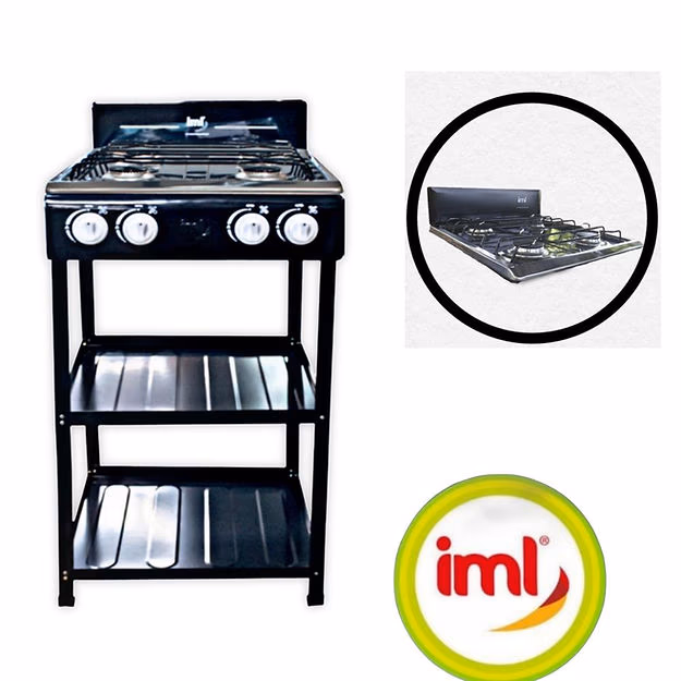 ESTUFA CON ESTANTE ARMABLE IML 4 QUEMADORES TOP INOX. GRIS C-4IMQG