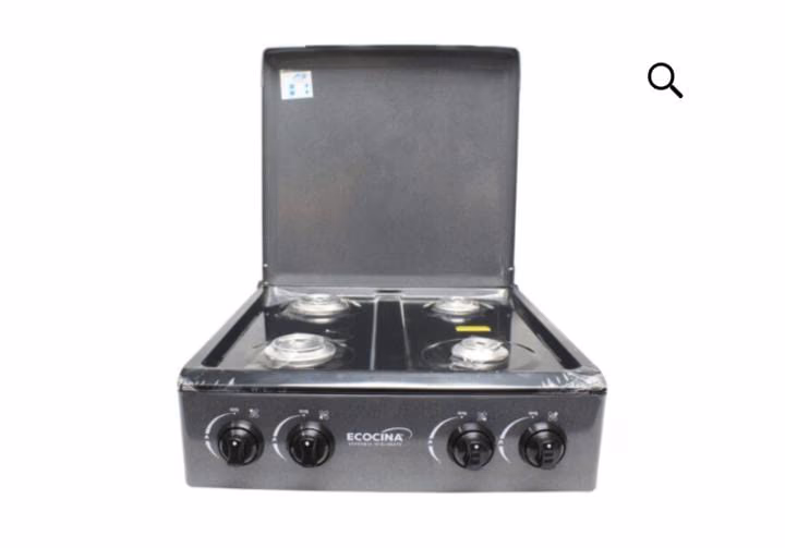 ESTUFA DE MESA ECOCINA 4 HORNILLAS GRIS TOP NEGRO C-4EG-T