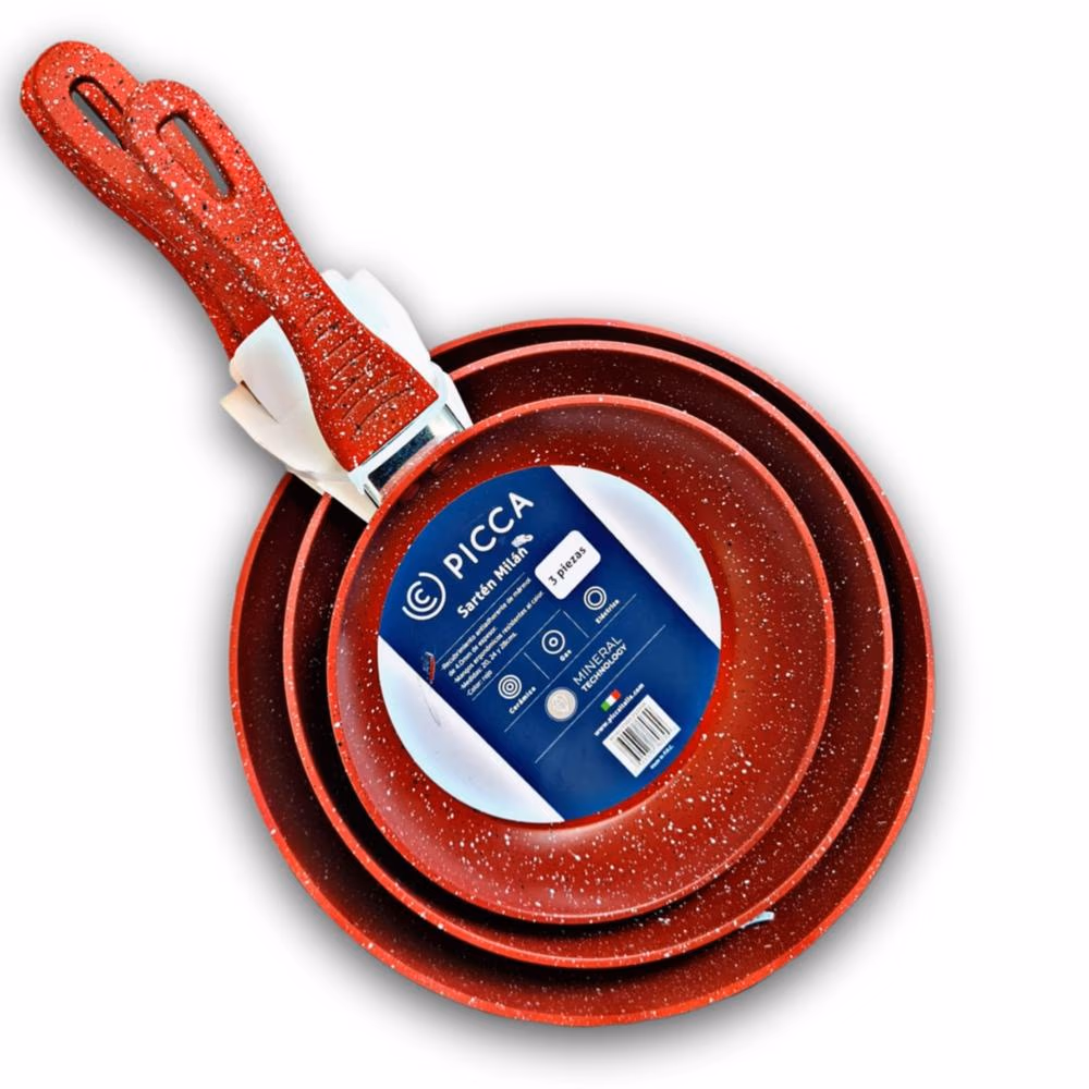 SET DE SARTENES MILÁN JUEGO DE 3 PIEZAS COLOR ROJO PICCA PI003SSMR