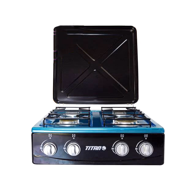 ESTUFA DE MESA TITAN 4 HORNILLAS NEGRO TOP INOXIDABLE C-4TG