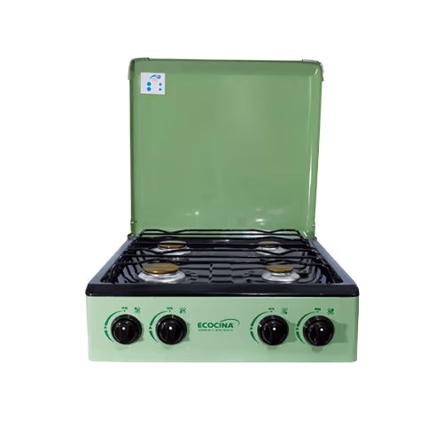 ESTUFA DE MESA ECOCINA 4 HORNILLAS VERDE TOP NEGRO C-4EV-T