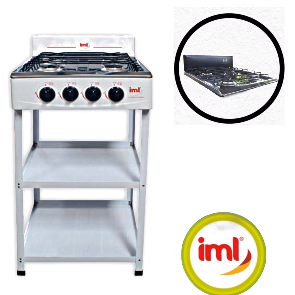 ESTUFA CON ESTANTE ARMABLE IML 4 QUEMADORES TOP INOX. BLANCA C-4IMQB