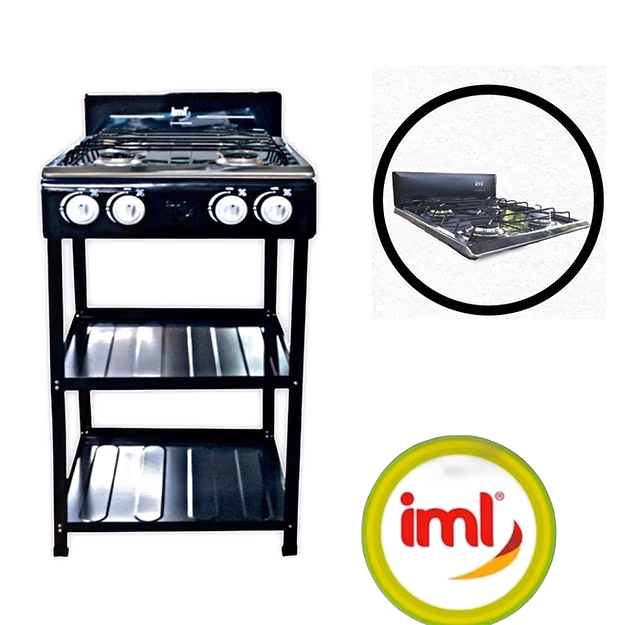 ESTUFA CON ESTANTE ARMABLE IML 4 QUEMADORES TOP INOX. GRIS C-4IMQG
