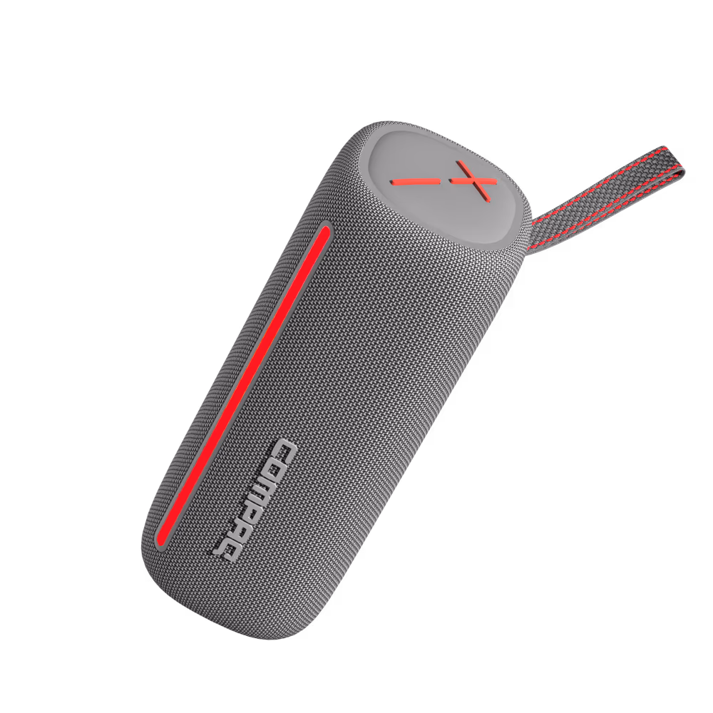 Bocina portatil COMPAQ. 24 W, 3000 mAh, hasta 5 horas de reproducción, resistente al agua IPX6, BT5.0, USB-C. CMQ24