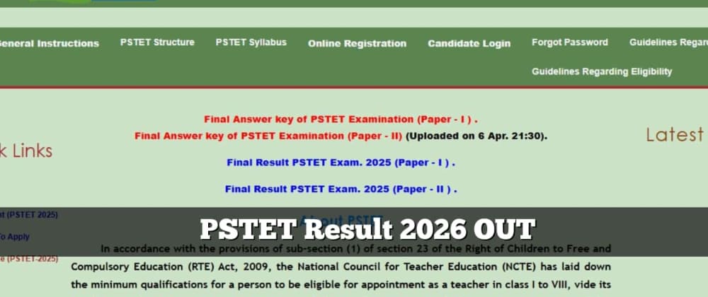 Cover image for PSTET Result 2026 Out: Download Paper 1 & 2 Scorecards at pstet2025.org