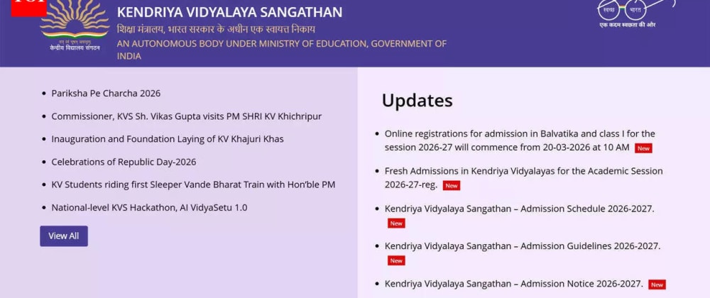 Cover image for KVS Admission 2026-27: Registration Begins March 20 – Apply Online by April 2