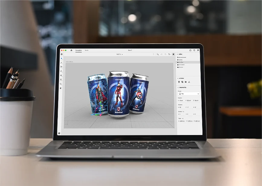 Mockup Adobe Dimension de la conception des cannettes