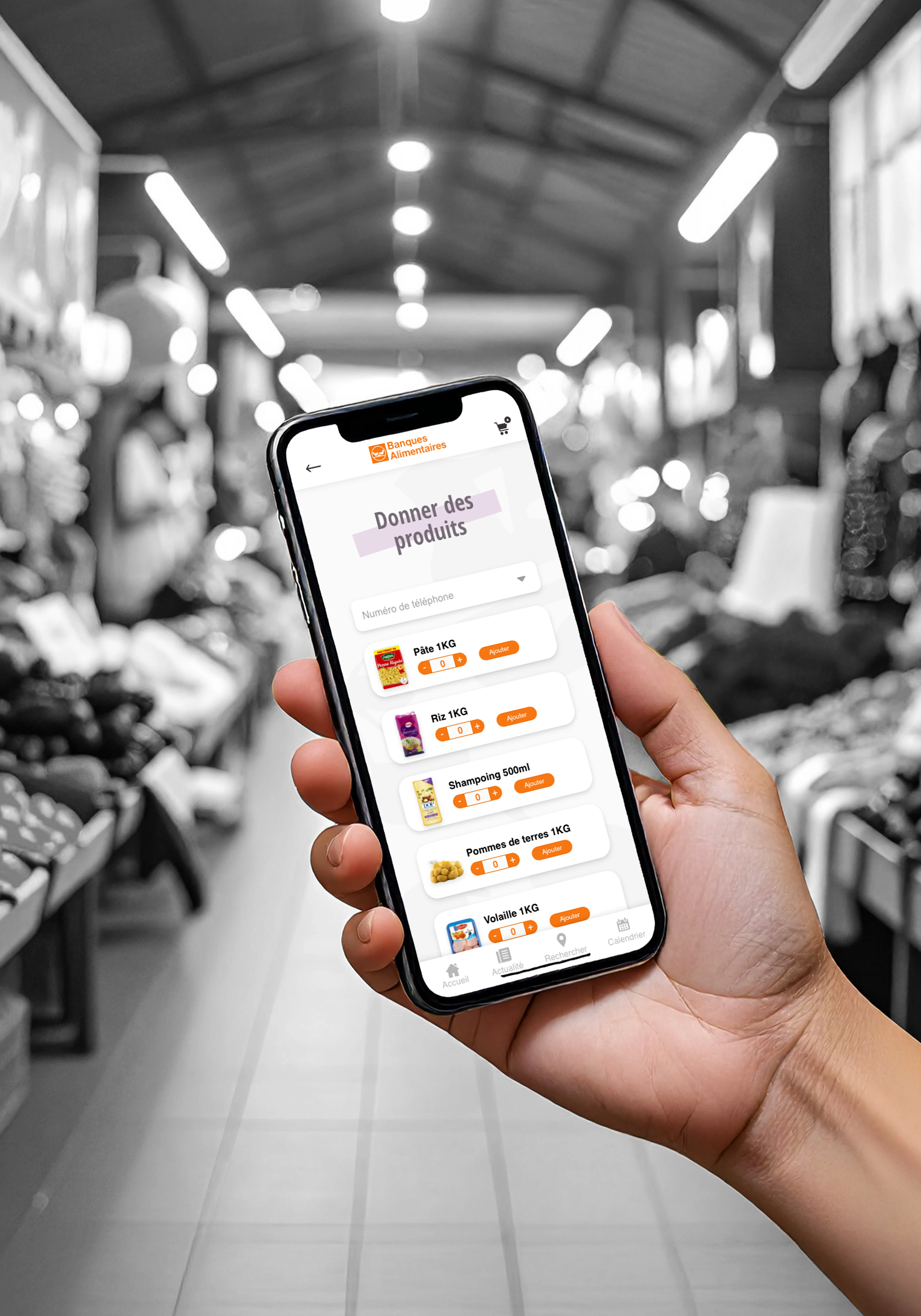 Écran donation produits à la banque alimentaire