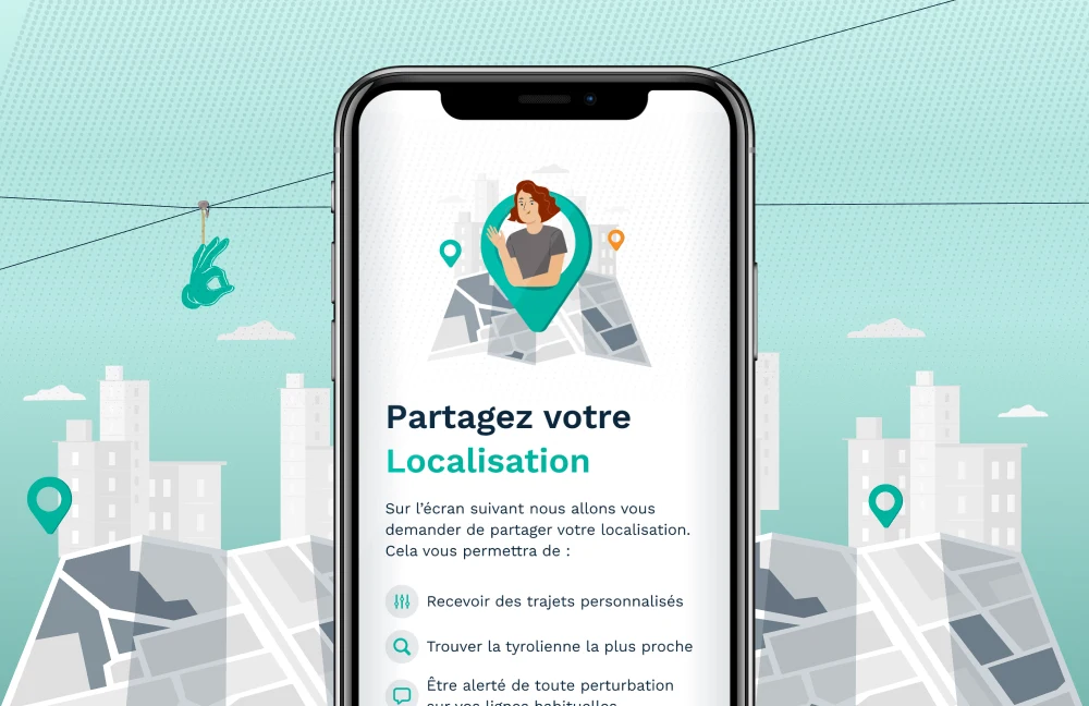 Écran d'onboarding avec le partage de la localisation