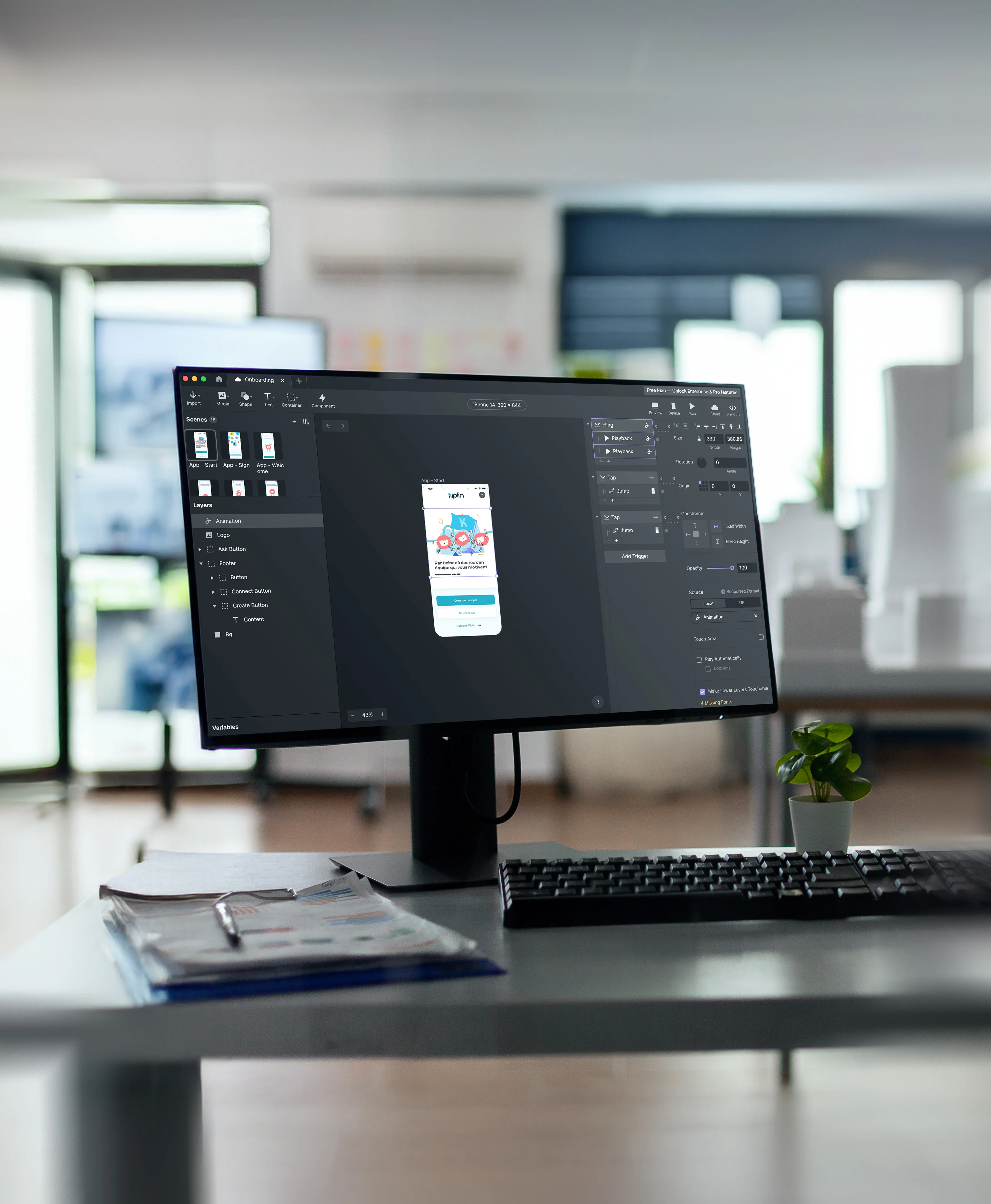 Prototype des écrans d'applications (Protopie)