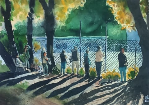 Afternoon soccer - Original painting by Dejan Zivkovic