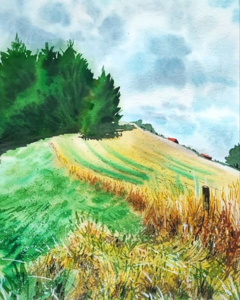 Conifers by the road - Original painting by Dejan Zivkovic