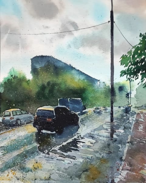 Rainy summer day - Original painting by Dejan Zivkovic