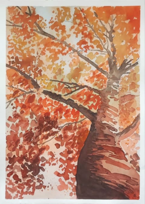 Red tree - Original painting by Dejan Zivkovic