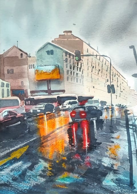 Twilight on Zeleni Venac - Original painting by Dejan Zivkovic