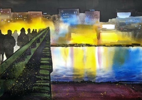 Over the Branko's Bridge - Original painting by Dejan Zivkovic