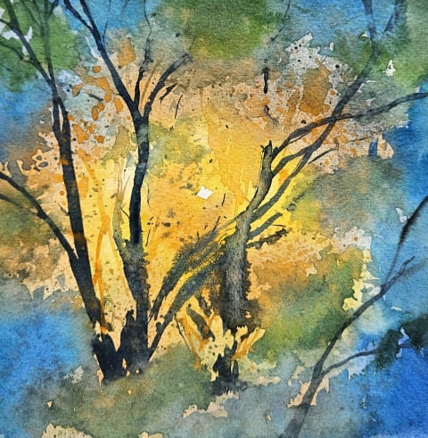 Night Treetops - Original painting by Dejan Zivkovic