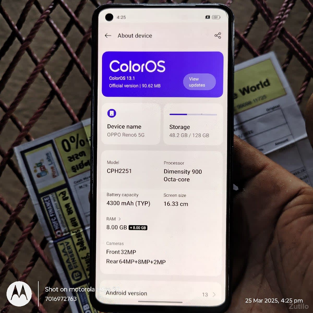 oppo Reno 6 5G ત્રણ વર્ષ વાપરેલો - Mobile Phones - Jamjodhpur - Image 1