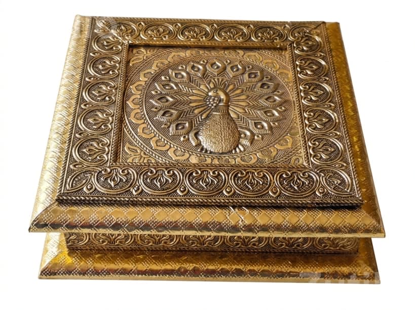 8x8 Handicraft Decorative Box with Peacock Design - આર્ટ અને ક્રાફ્ટ સામગ્રી - જસદણ - Image 2