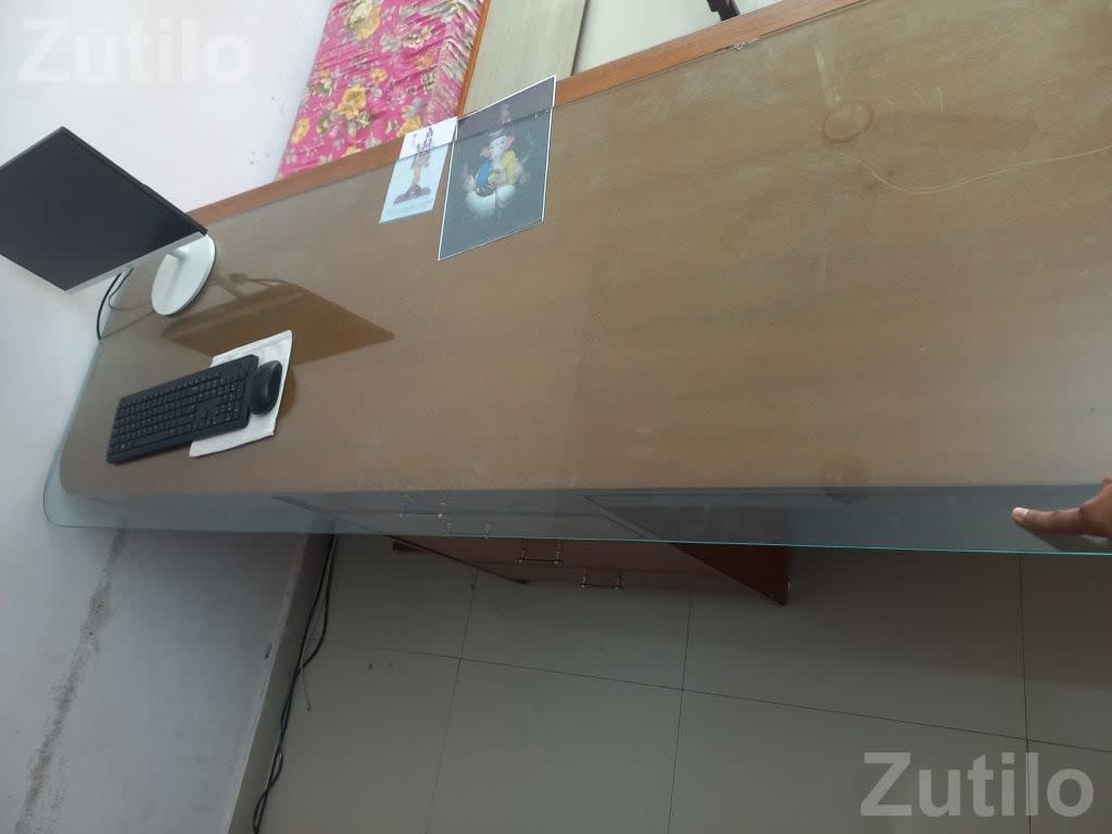 Large Wooden Computer Table with Glass Top - Office Furniture - Bhavnagar City - Image 1