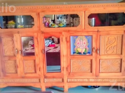 Large Wooden Storage Cupboard with Glass Panels Large Wooden Storage Cupboard with Glass Panels