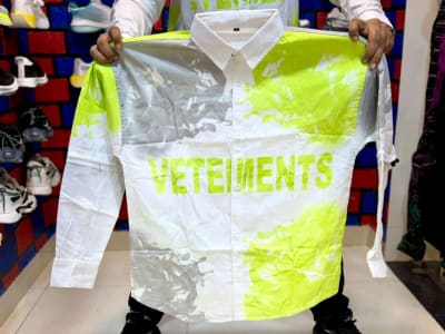 Men's Printed Casual Shirt in White and Neon Men's Printed Casual Shirt in White and Neon