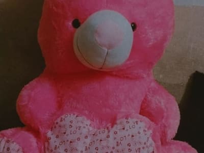Large Pink Teddy Bear with Heart – Excellent Condition