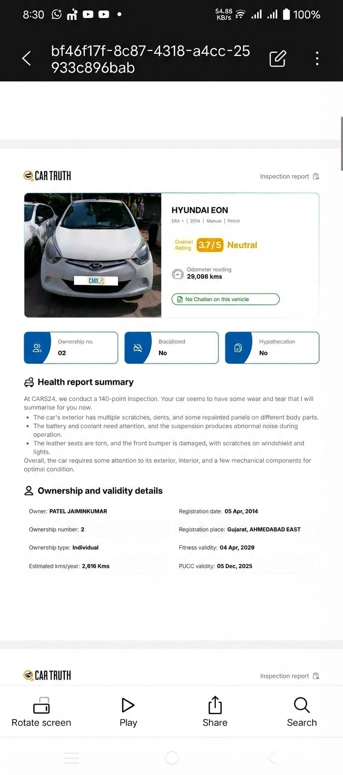 Hyundai EON 2014 Petrol – White Hatchback - કાર - દસ્ક્રોઇ - Image 2