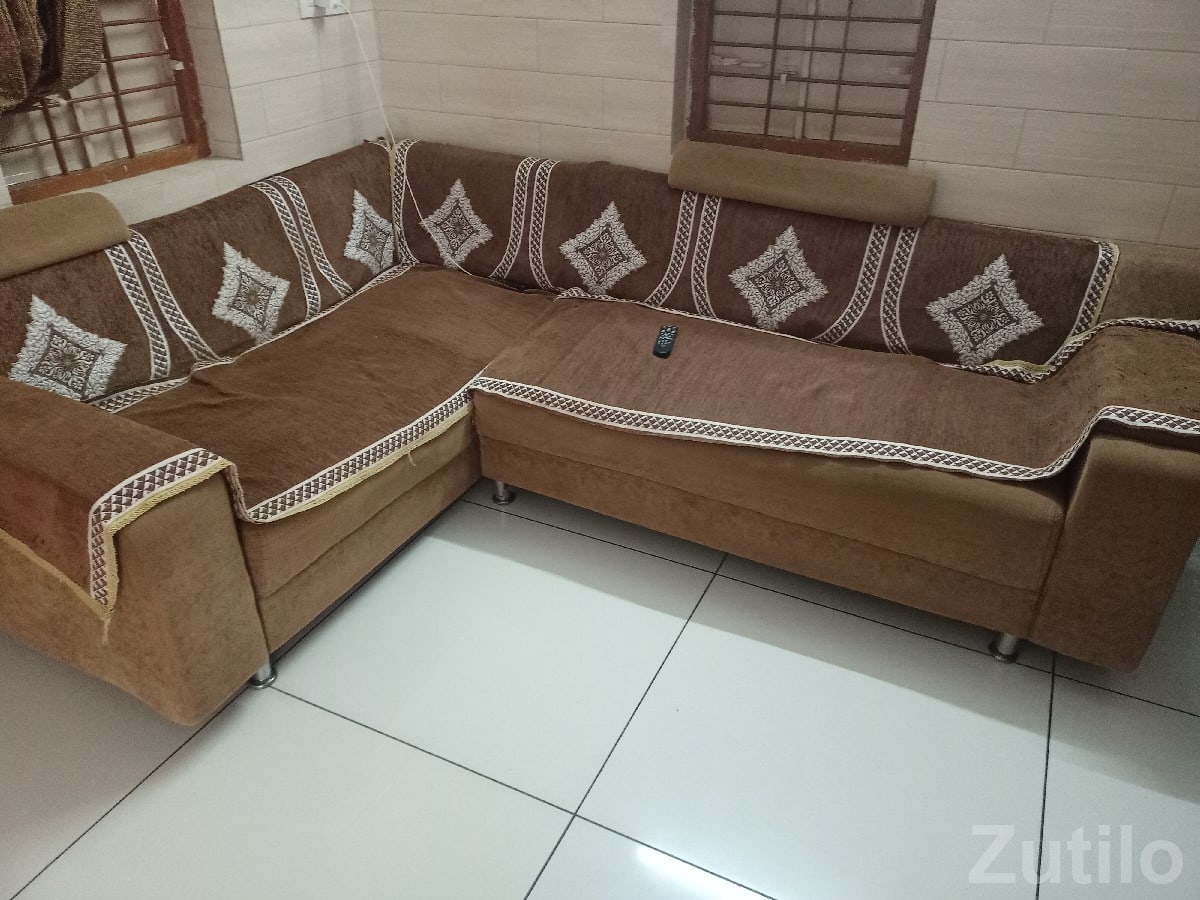 L Shaped Fabric Sofa Set Brown - Sofa Sets - Khambha - Image 3