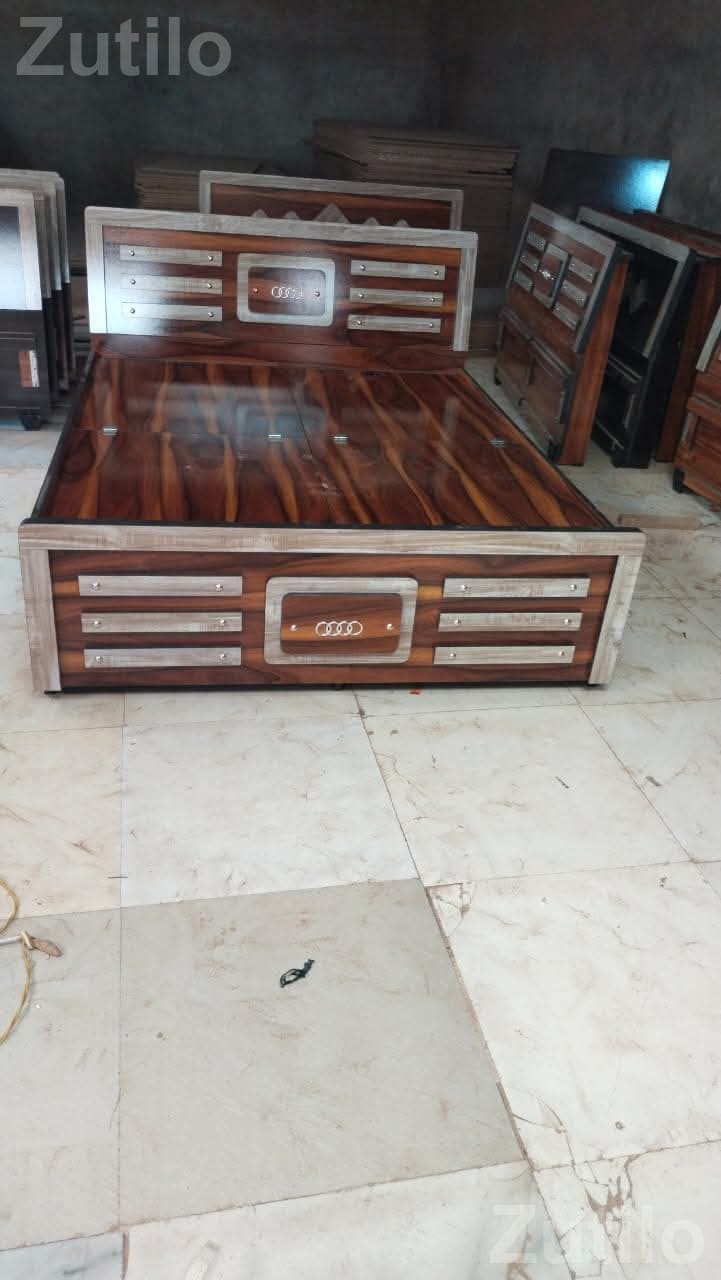 Wooden Double Bed Frame with Designer Headboard Wooden Double Bed Frame with Designer Headboard