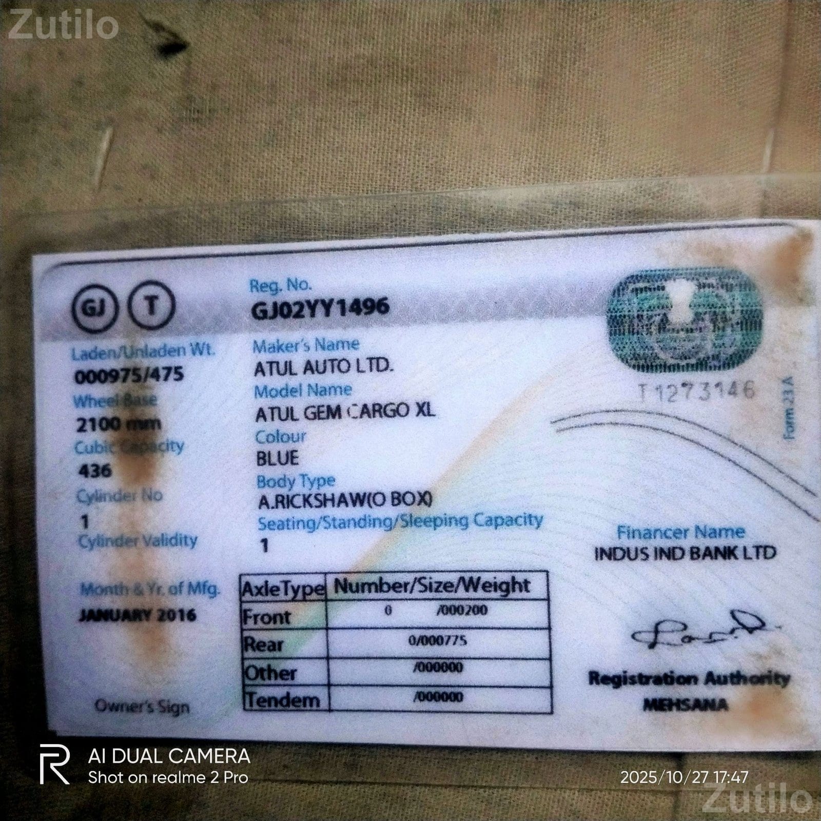 2016 Atul Gem Cargo XL Auto Rickshaw